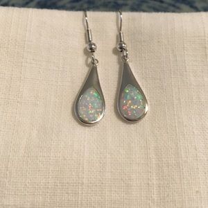 925 minimalist boho silver fire blue opal earrings
